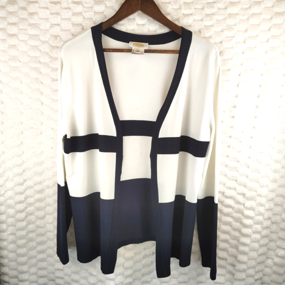 Talbots Navy Blue and White Open Cardigan Women's Size Large